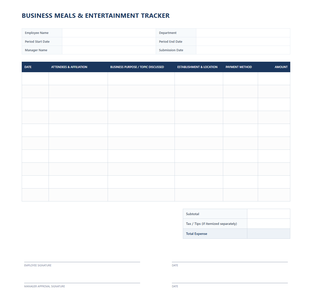 Business Meals and Entertainment Tracker