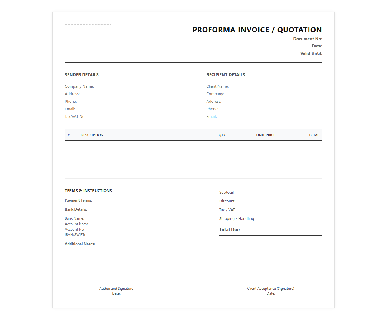Business Quote and Proforma Invoice Format