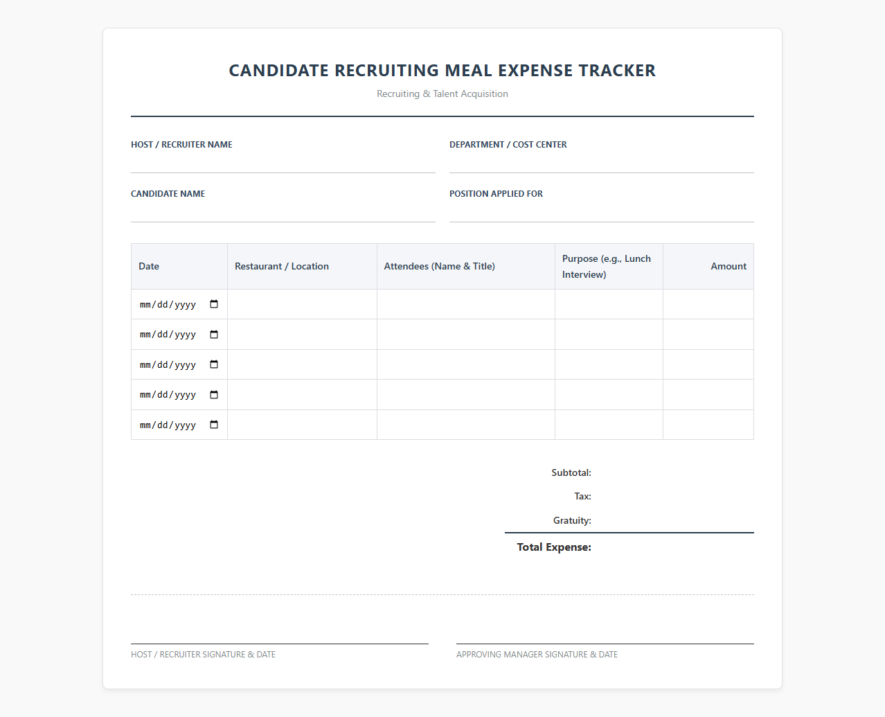 Candidate Recruiting Meal Expense Tracker