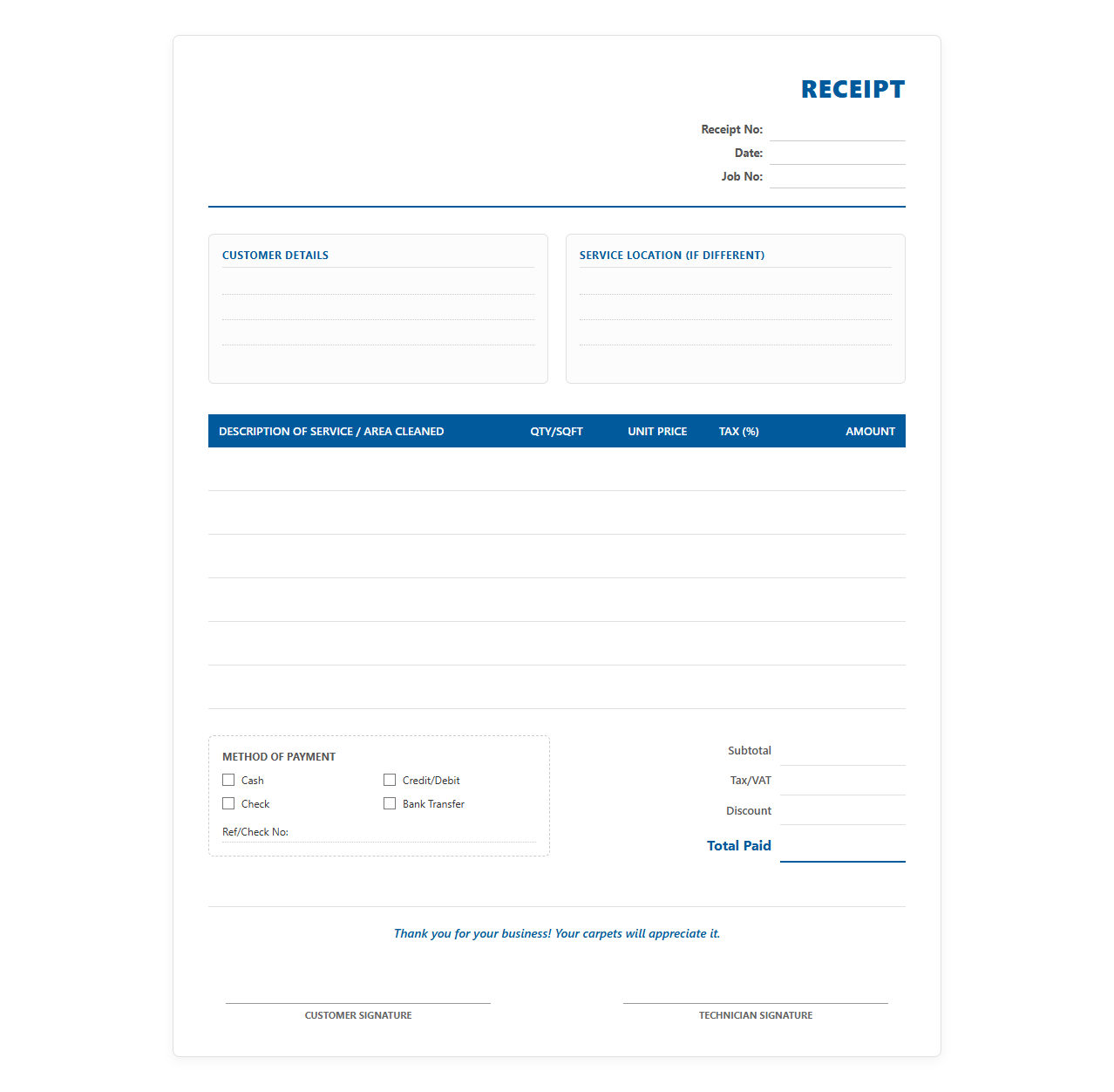Carpet Cleaning Service Receipt PDF