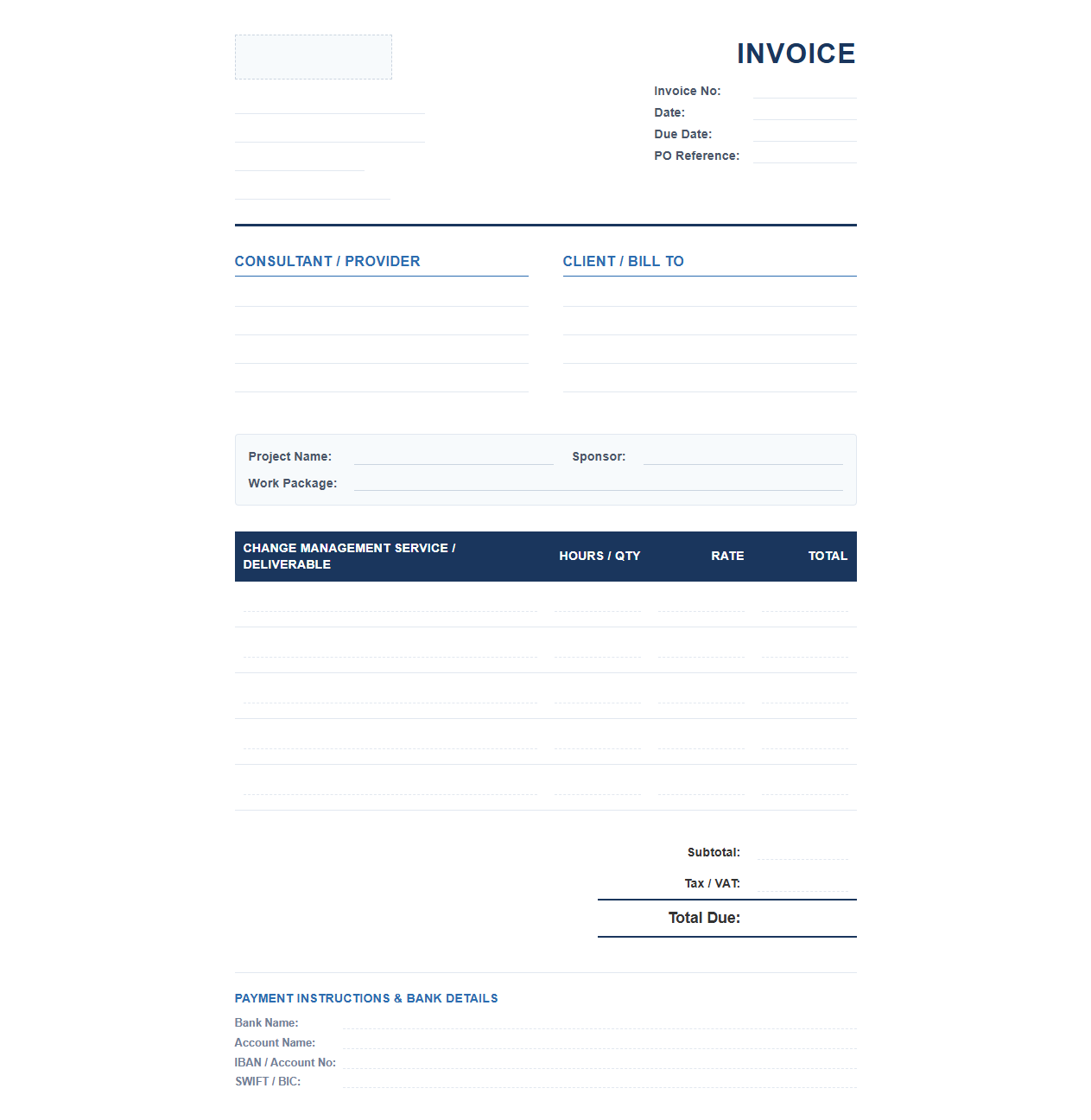 Change Management Consulting Invoice Template