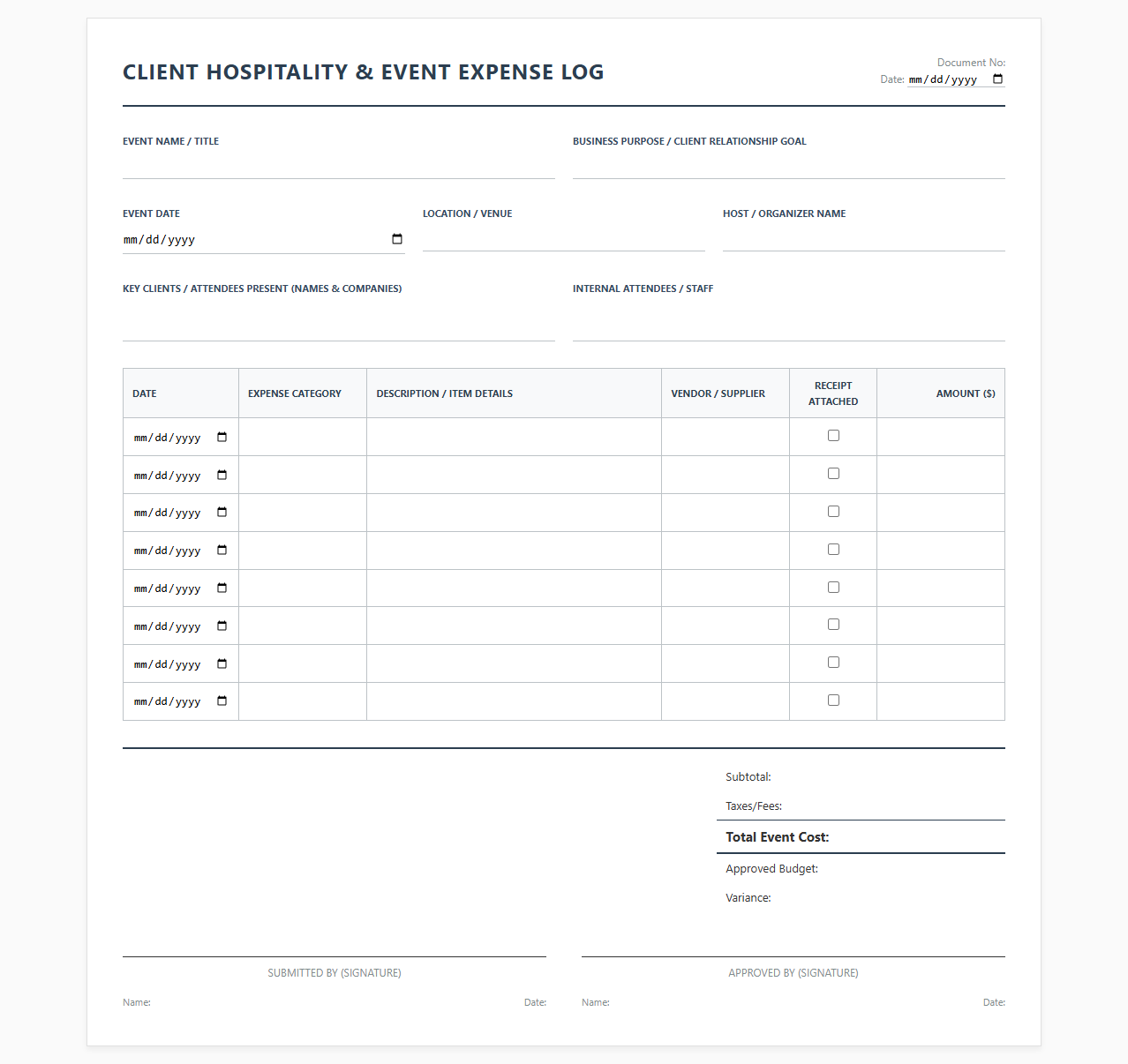 Client Hospitality and Event Expense Log