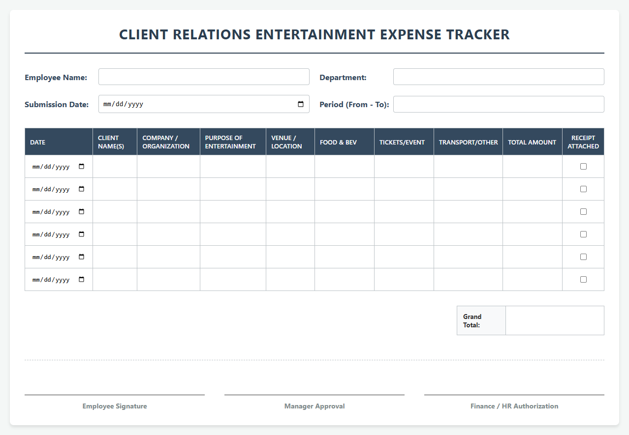 Client Relations Entertainment Expense Tracker