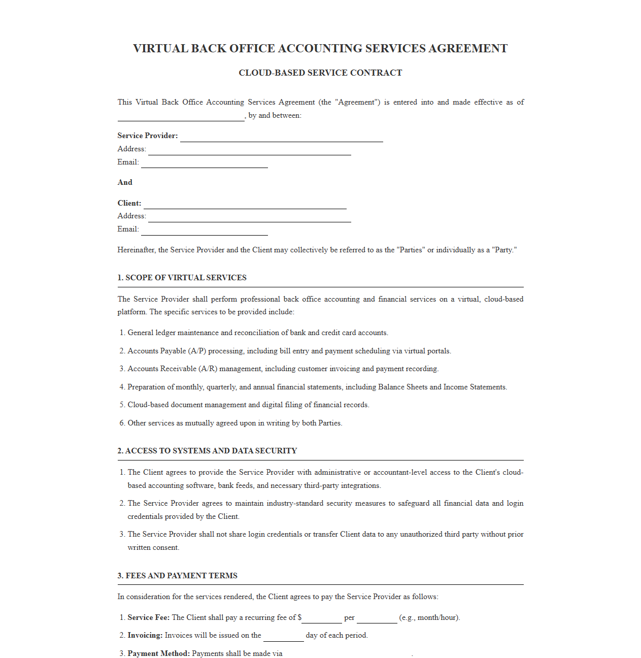 Cloud-Based Back Office Accounting Services Contract