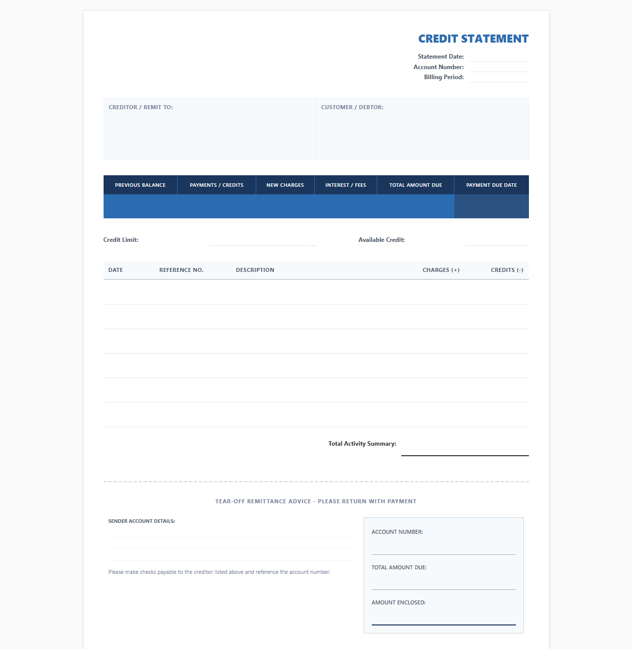 Commercial Credit Account Billing Template