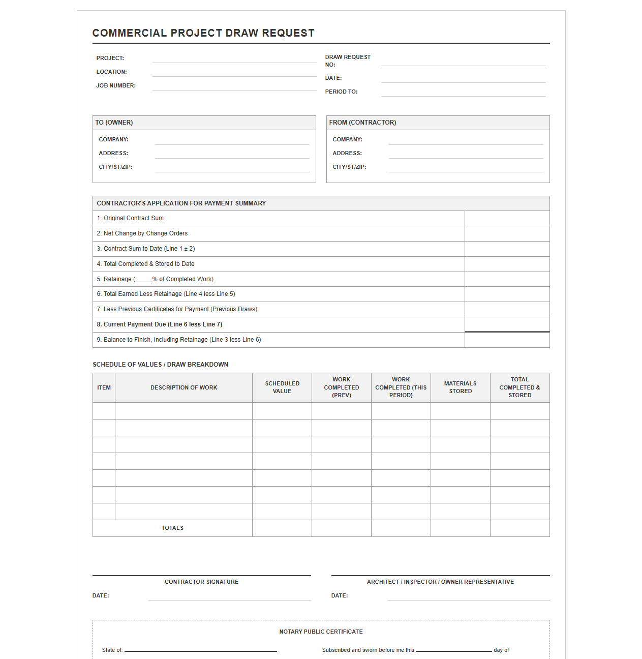 Commercial Project Draw Request Invoice