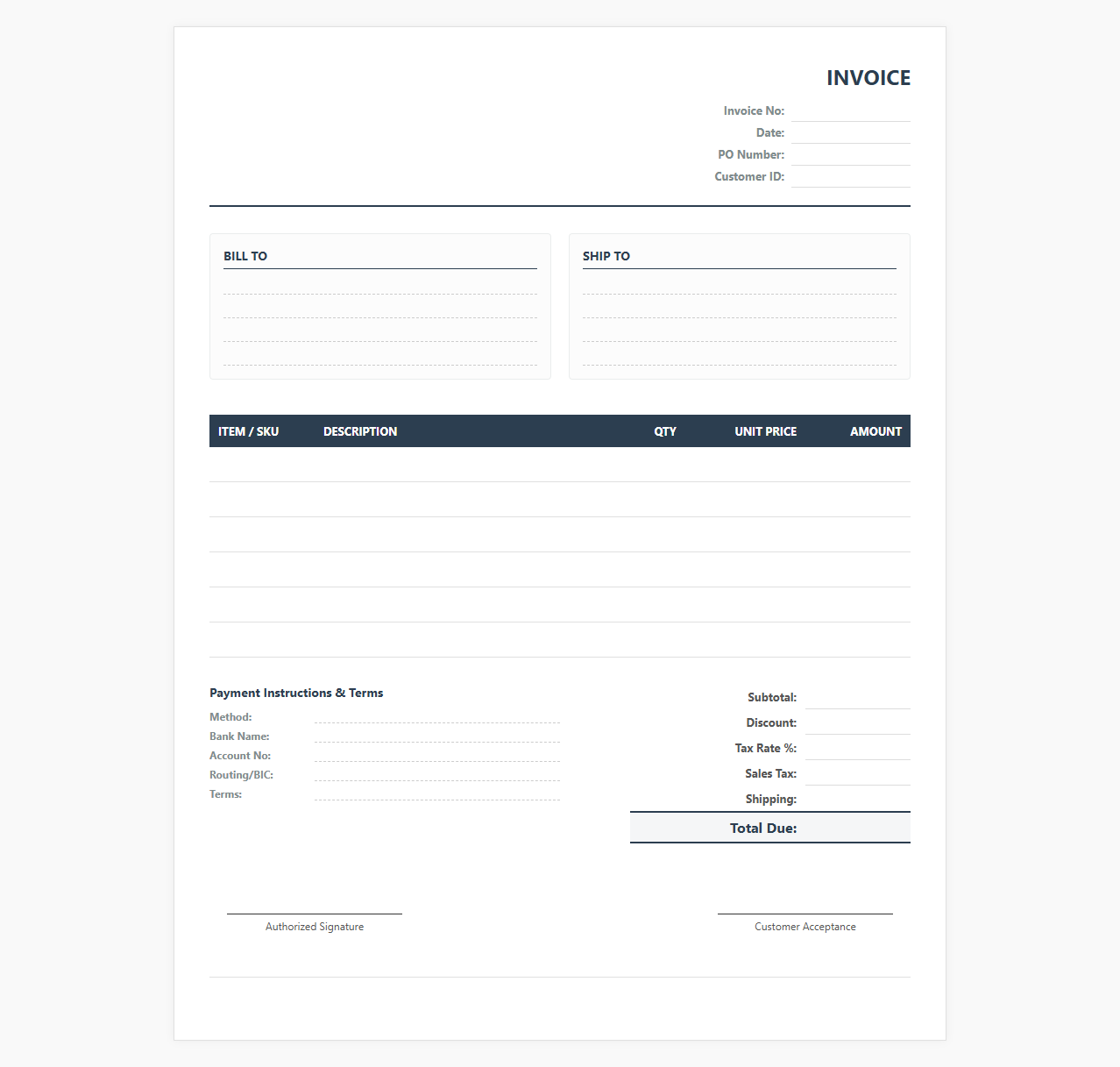Commercial Retailer Billing Invoice Template