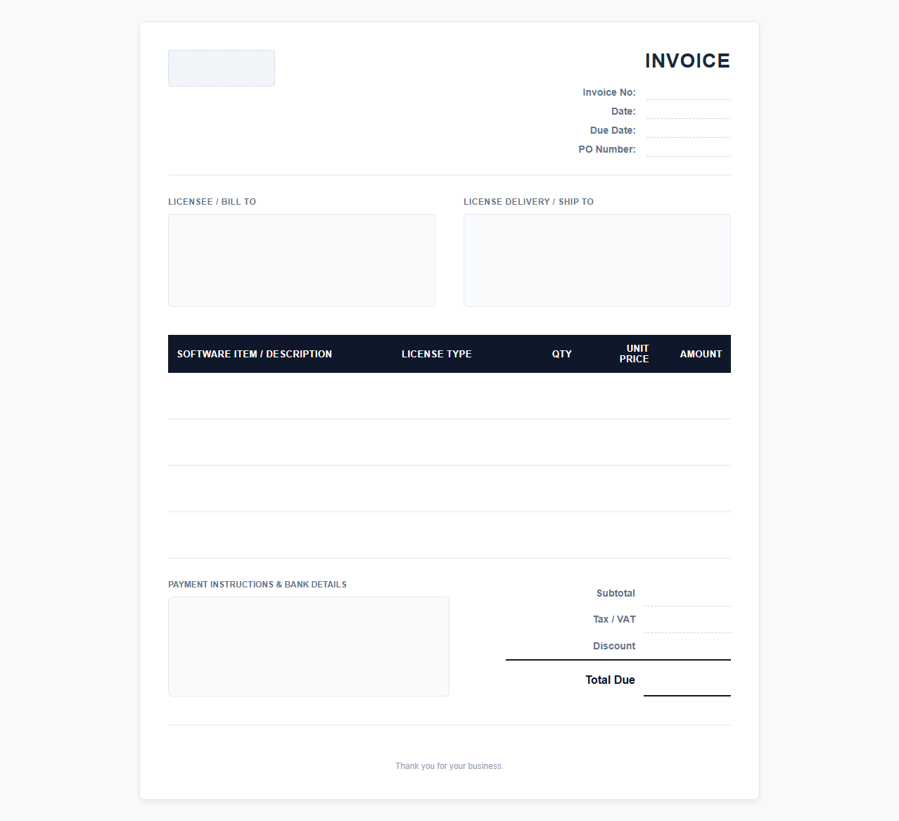 Commercial Software License Invoice Template