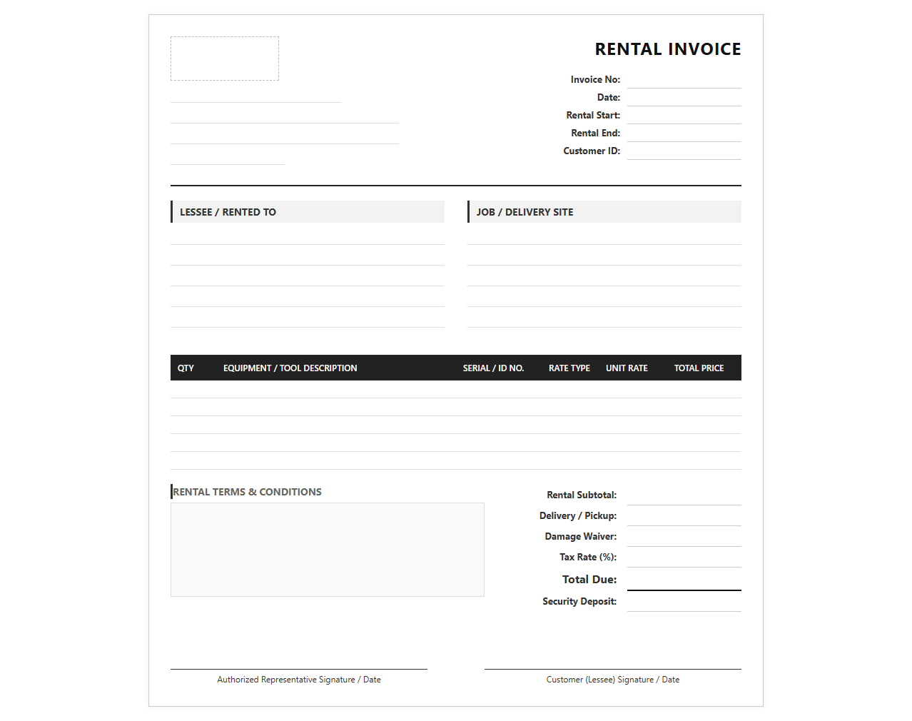 Commercial Tool and Equipment Rental Invoice