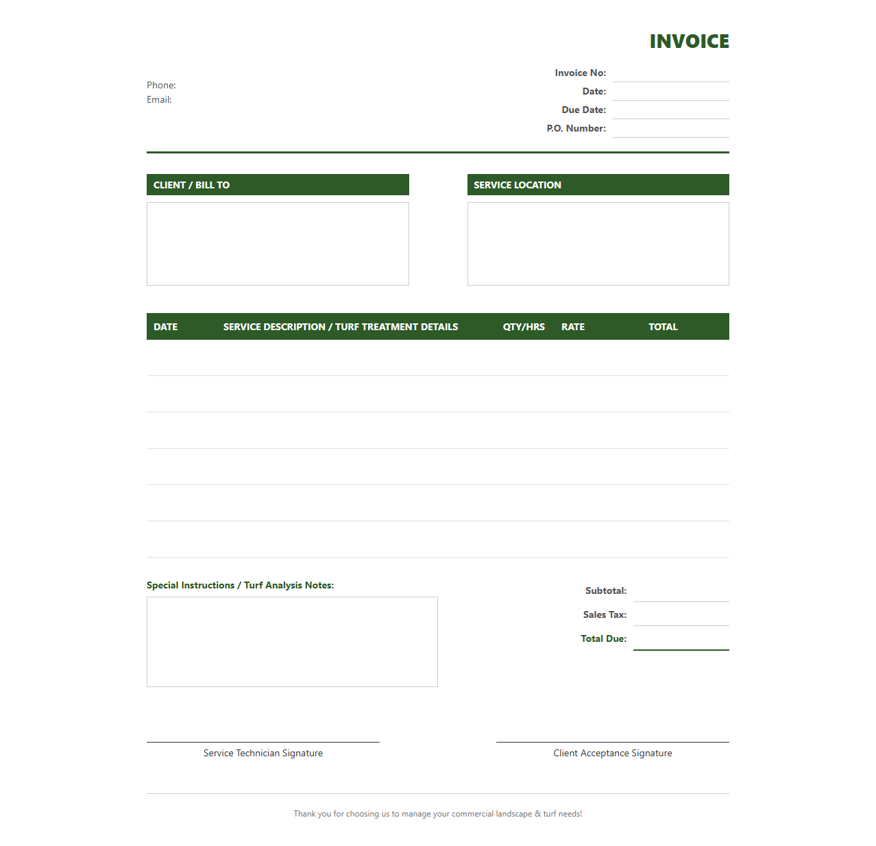 Commercial Turf Management Service Invoice Template