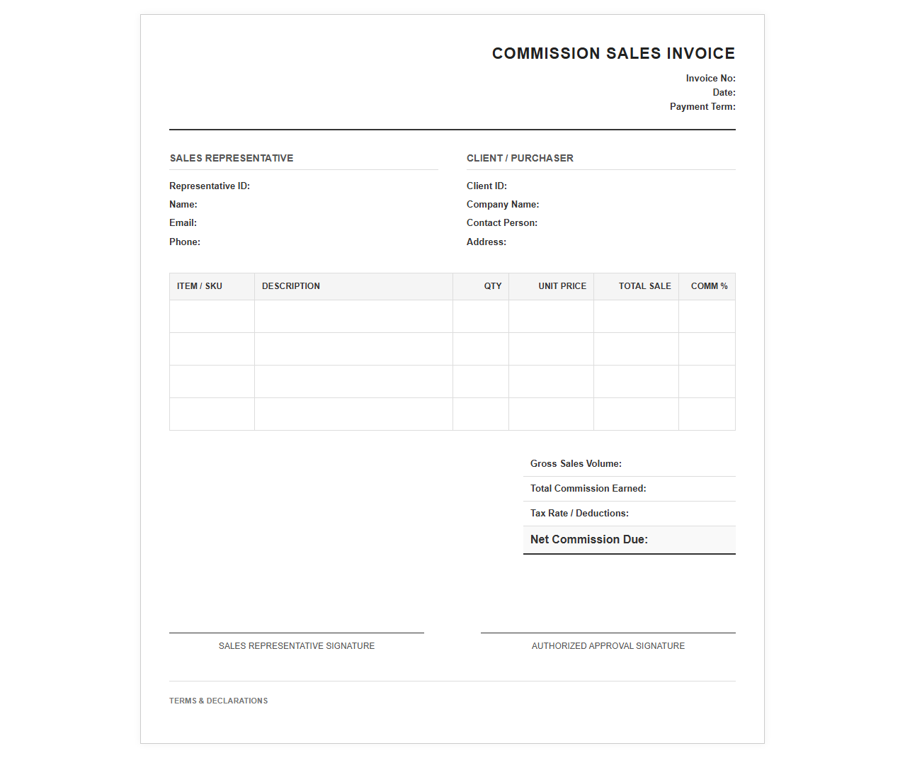 Commission Sales Invoice and Receipt Template