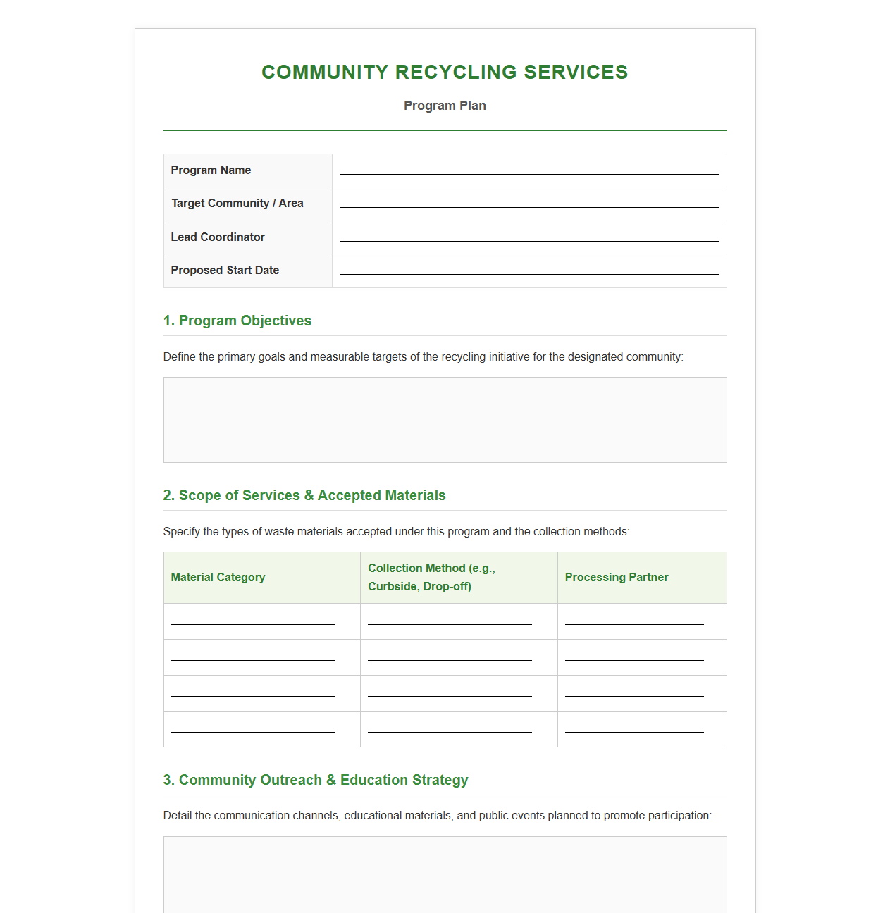 Community Recycling Services Program Plan