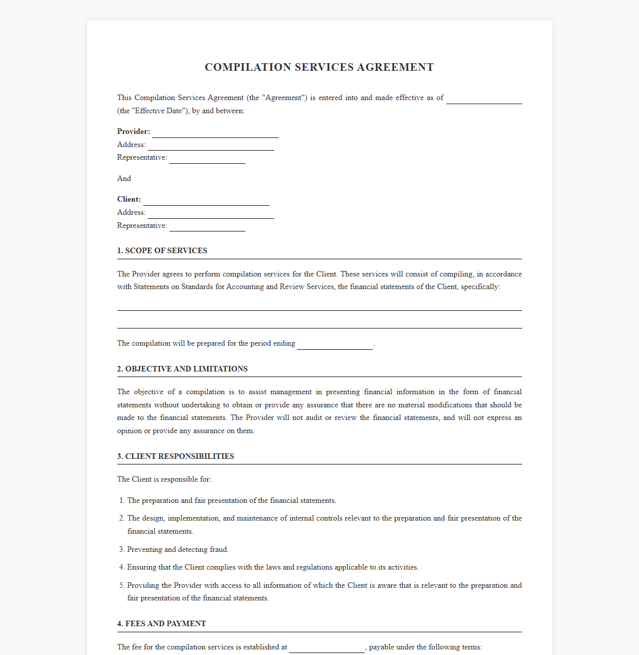Compilation Services Agreement Template
