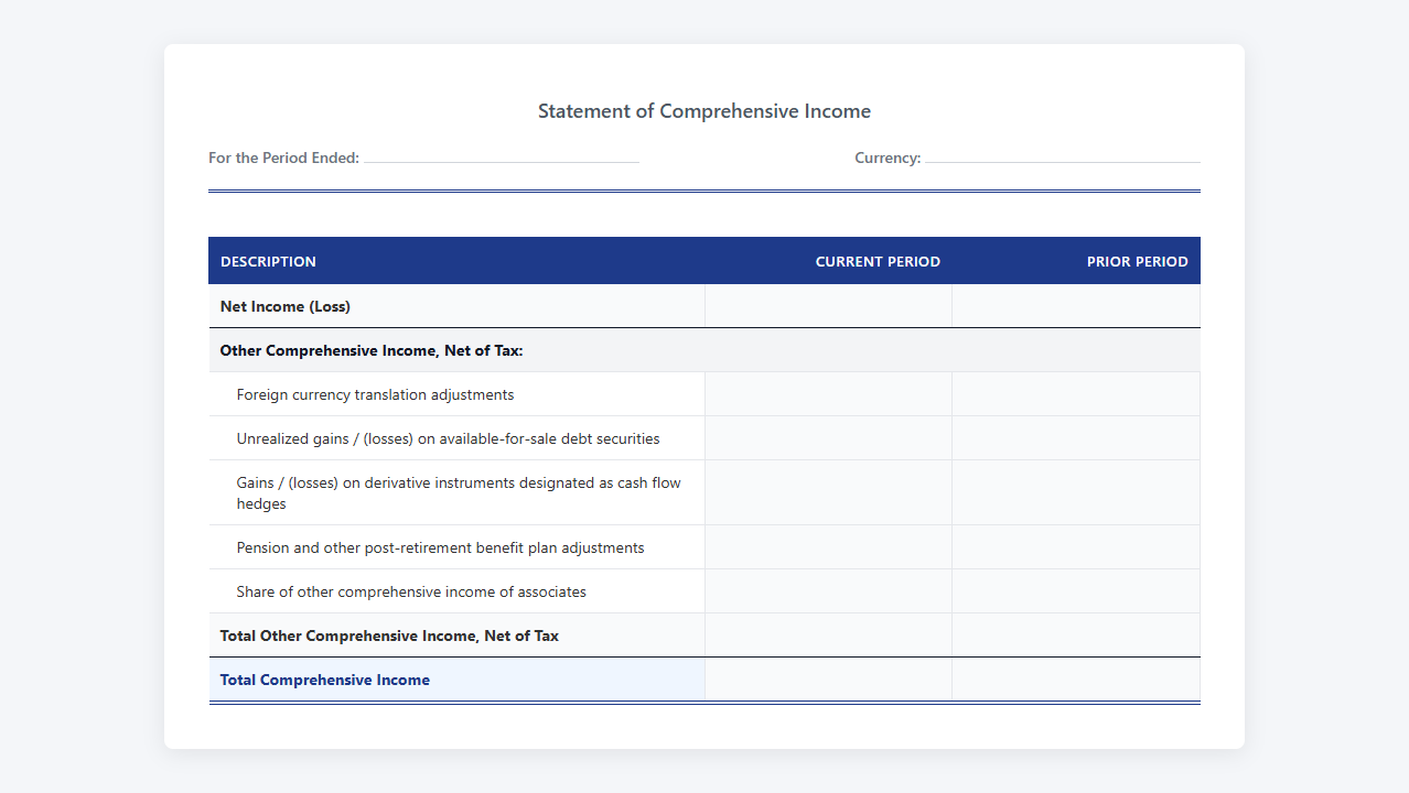 Comprehensive Income Reporting Excel Template