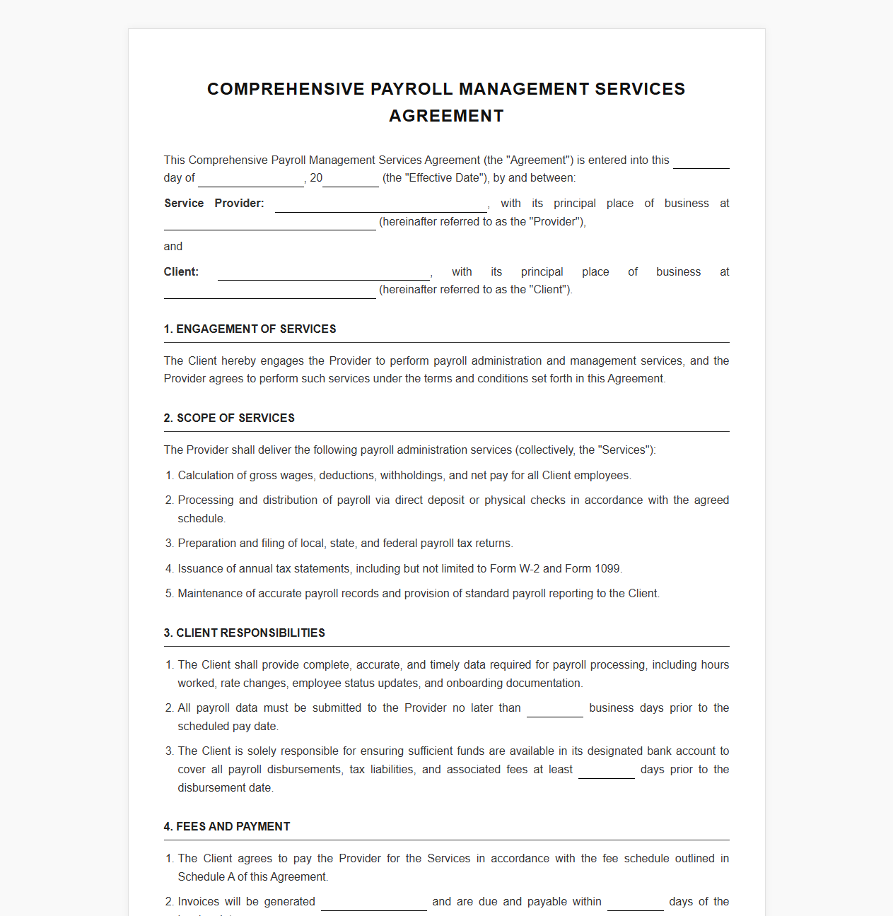 Comprehensive Payroll Management Services Agreement