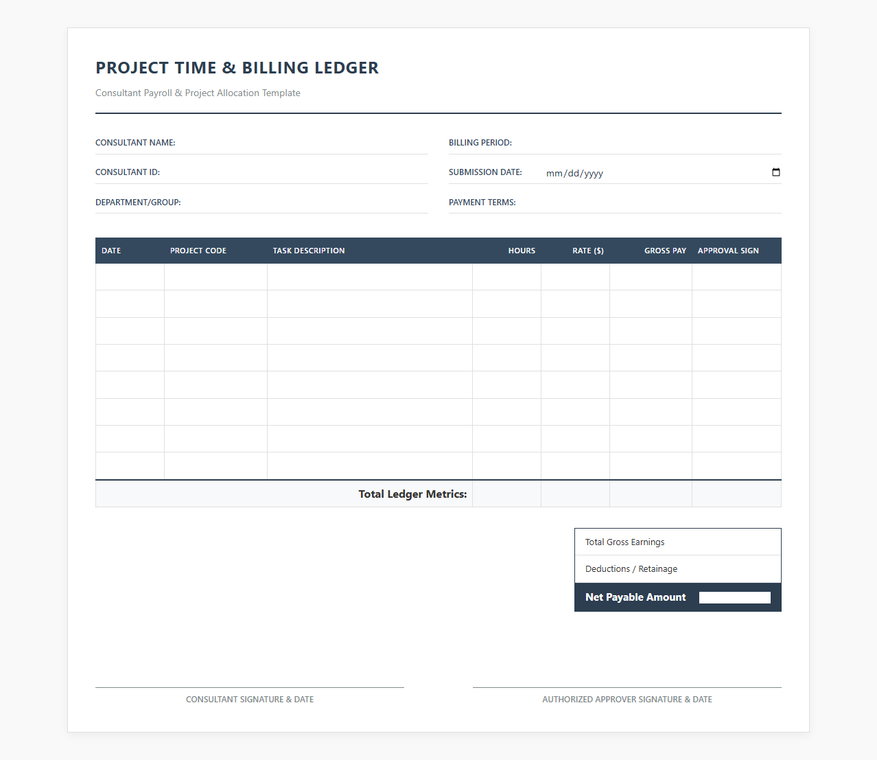 Consultant Project Billing and Payroll Ledger