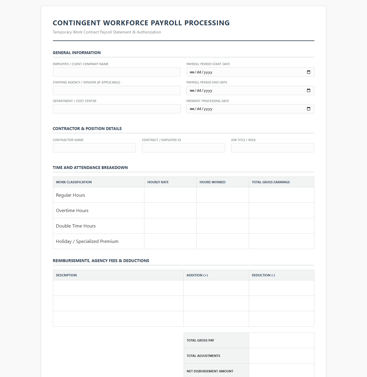 Contingent Workforce Payroll Processing Template