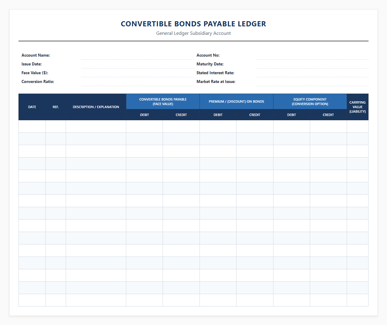 Convertible Bonds Payable Ledger Template