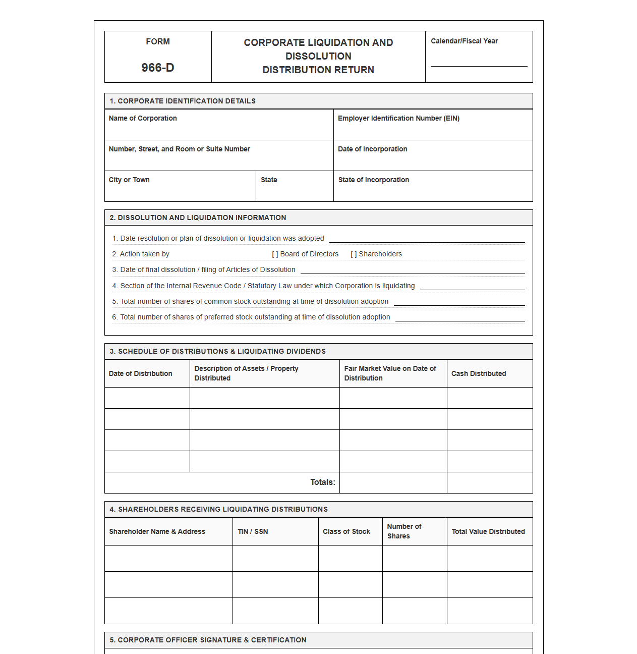 Corporate Liquidation and Dissolution Distribution Return