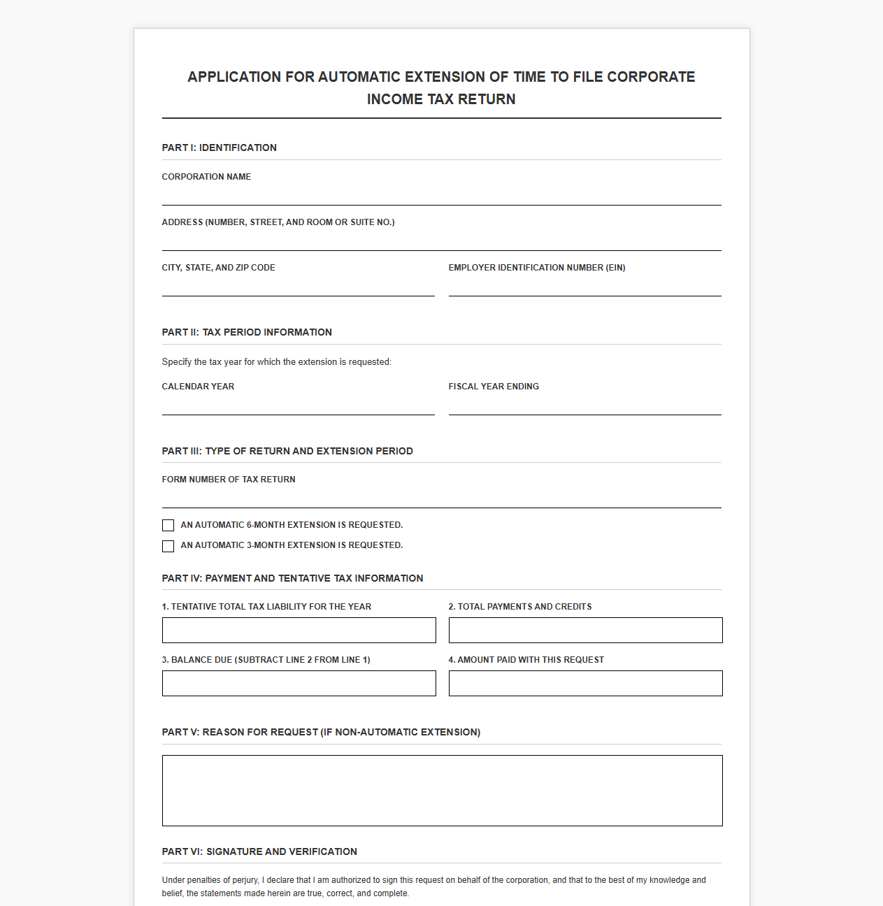 Corporate Request for Extension of Time to File