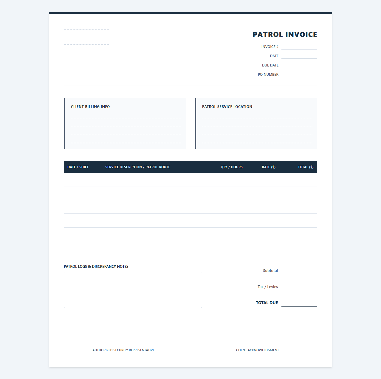 Corporate Security Patrol Billing Template