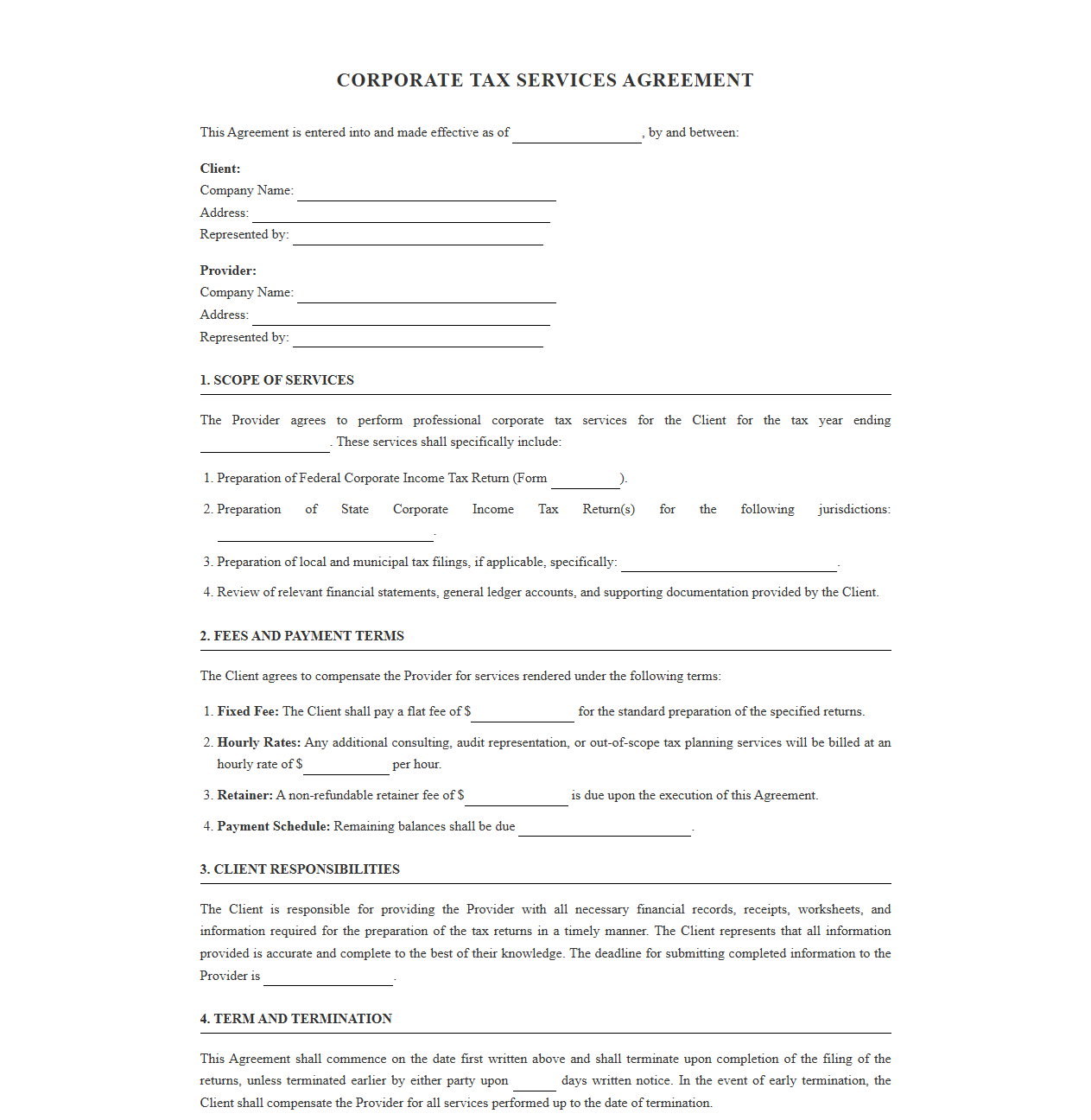 Corporate Tax Return Preparation Contract Template