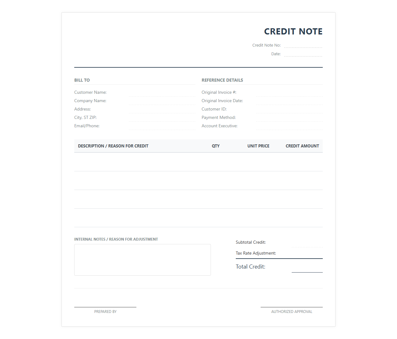 Credit Adjustment Invoice Template for Clients