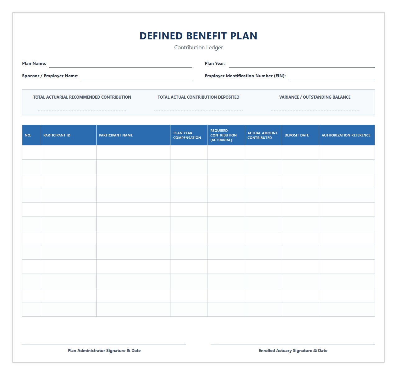 Defined Benefit Plan Contribution Ledger