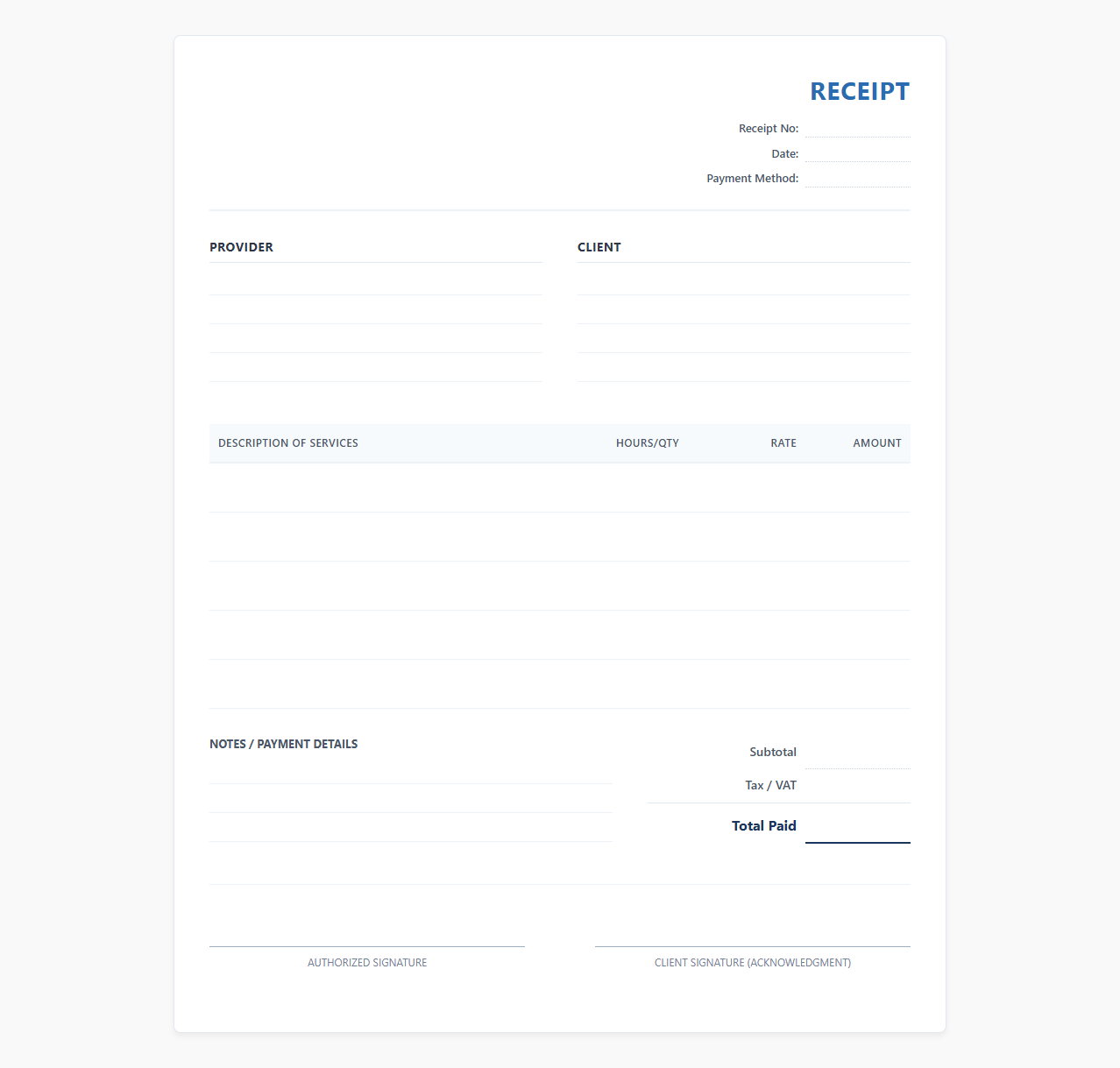 Digital Consulting and Freelance Services Receipt