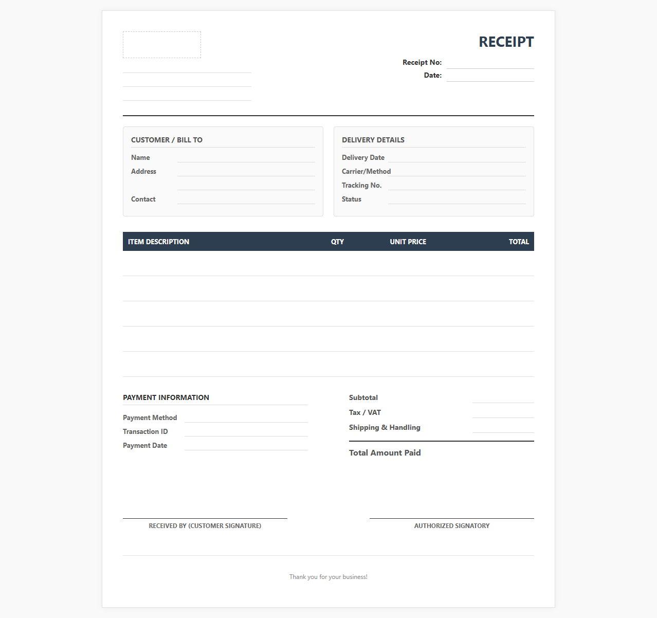 Digital Receipt for Delivered Goods Payment