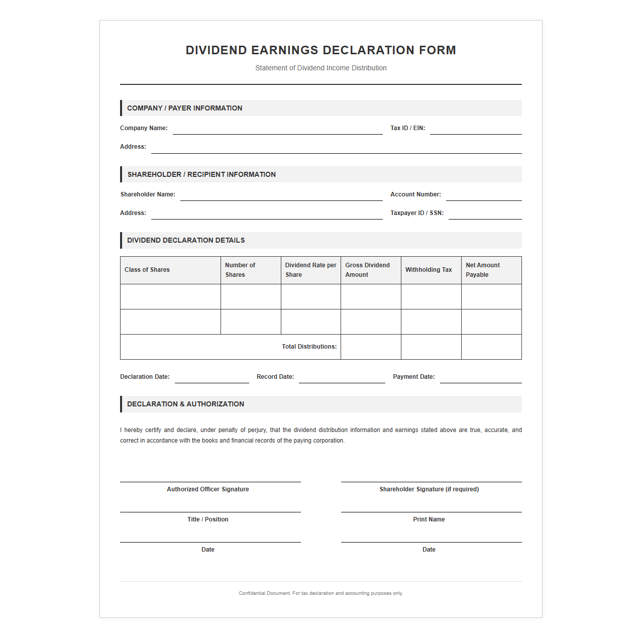 Dividend Earnings Declaration Form