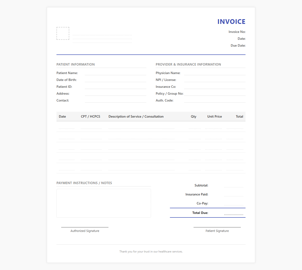 Doctor Patient Consultation Invoice Template