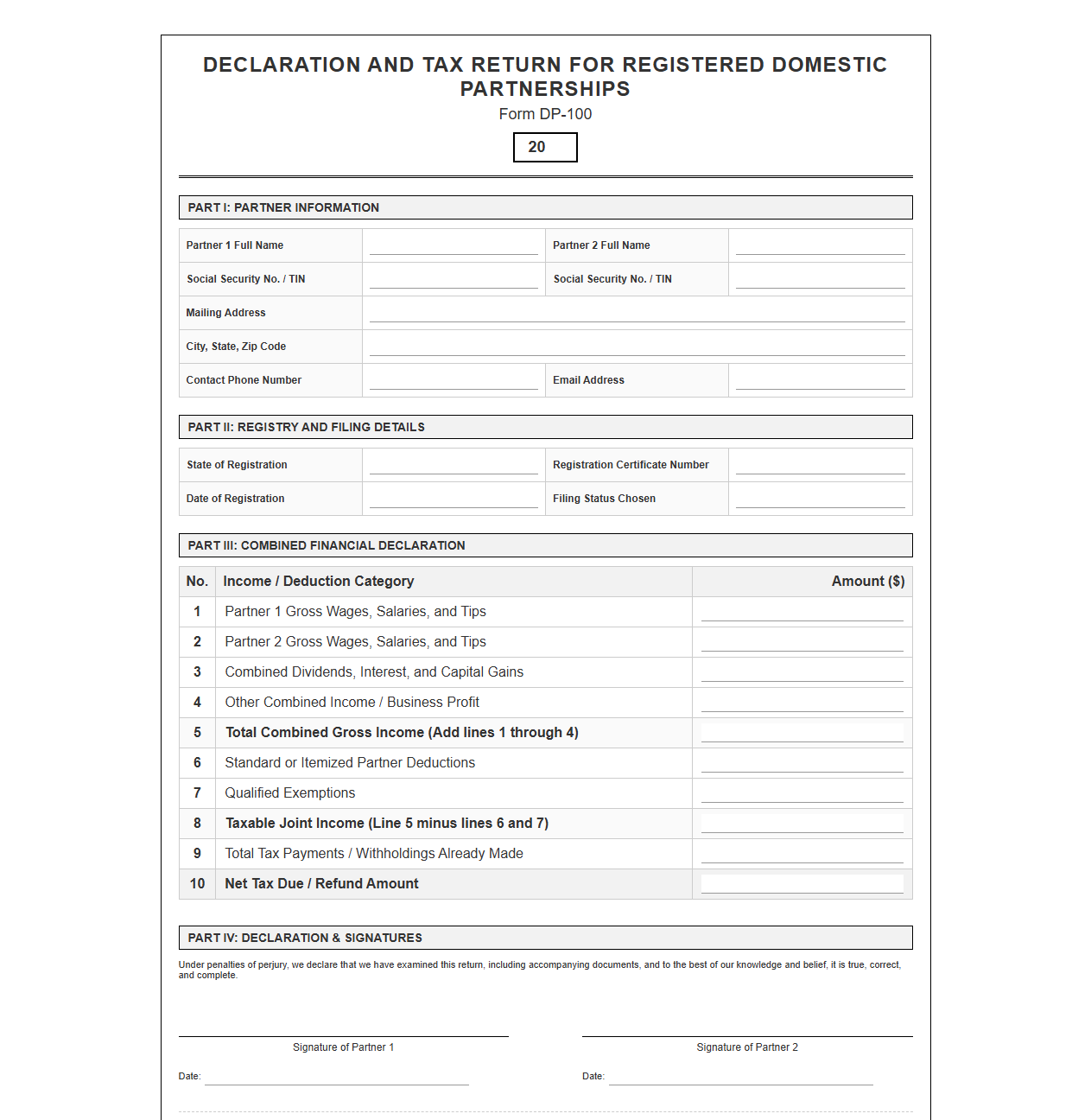 Domestic Partnership Tax Return Template