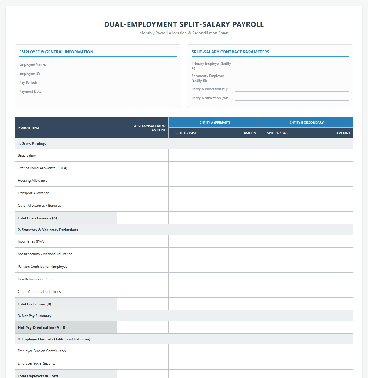 Dual-Employment Split-Salary Payroll Spreadsheet