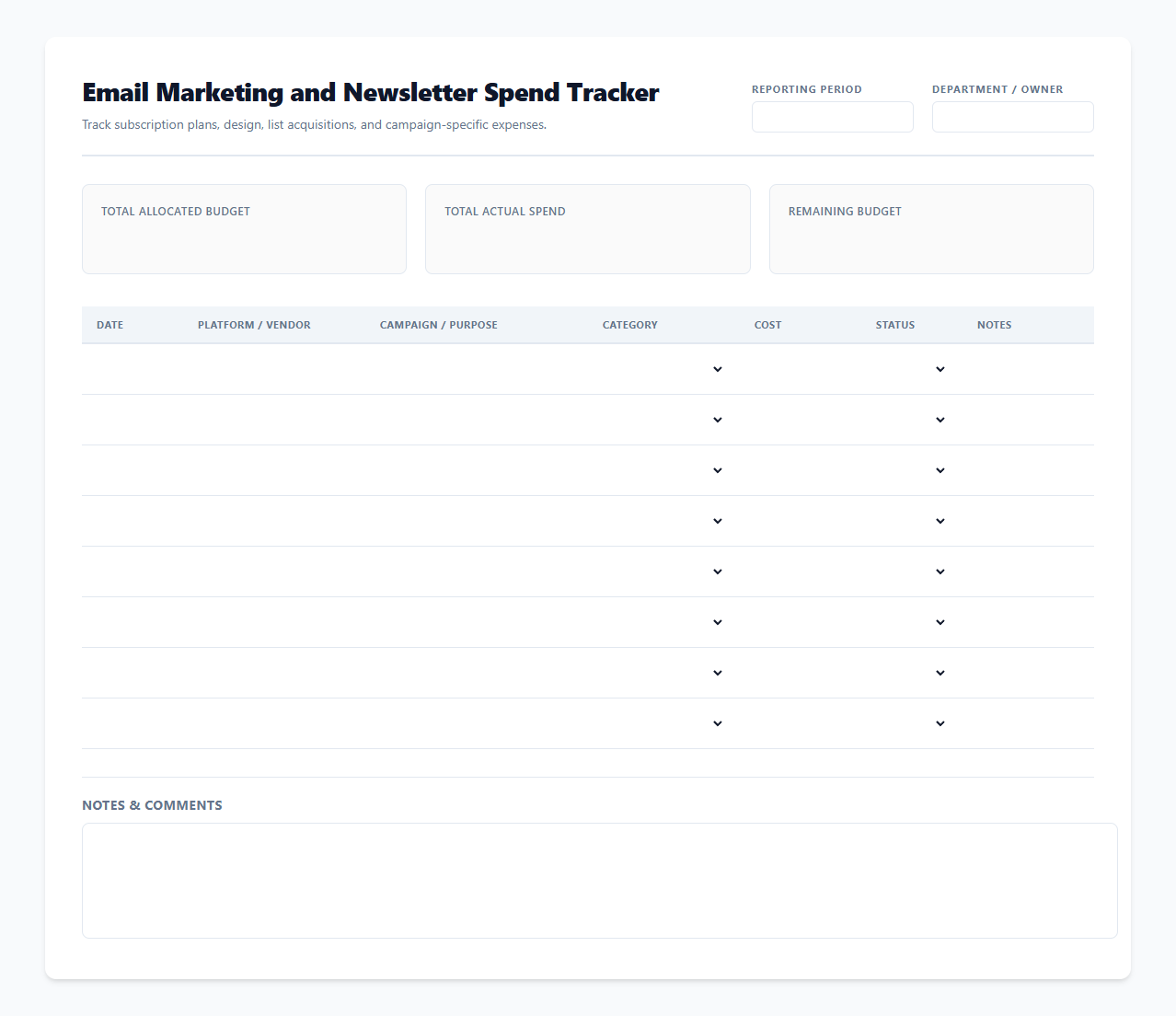 Email Marketing and Newsletter Spend Tracker
