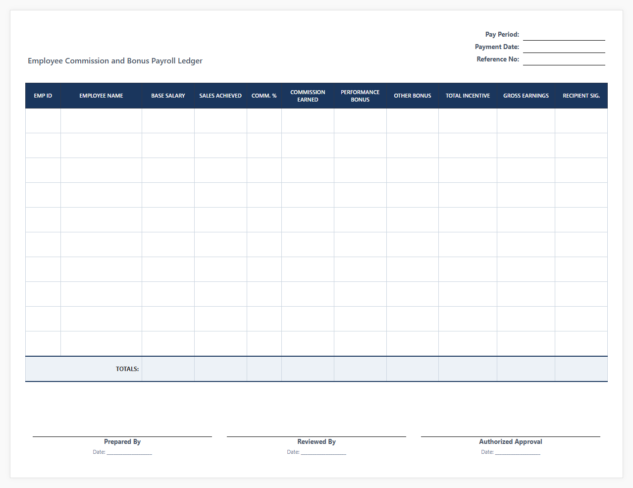 Employee Commission and Bonus Payroll Ledger