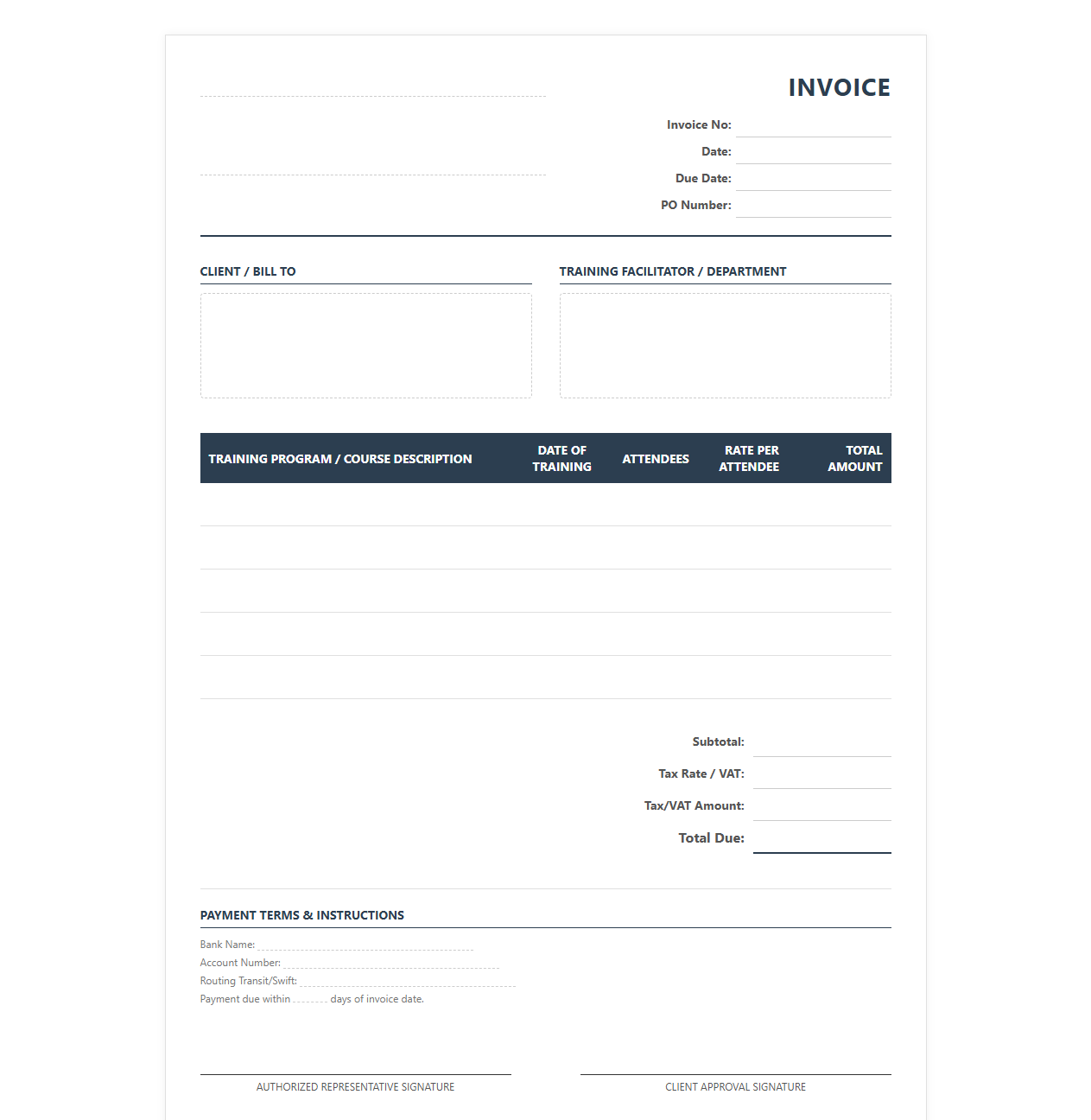 Employee Training and Development Invoice