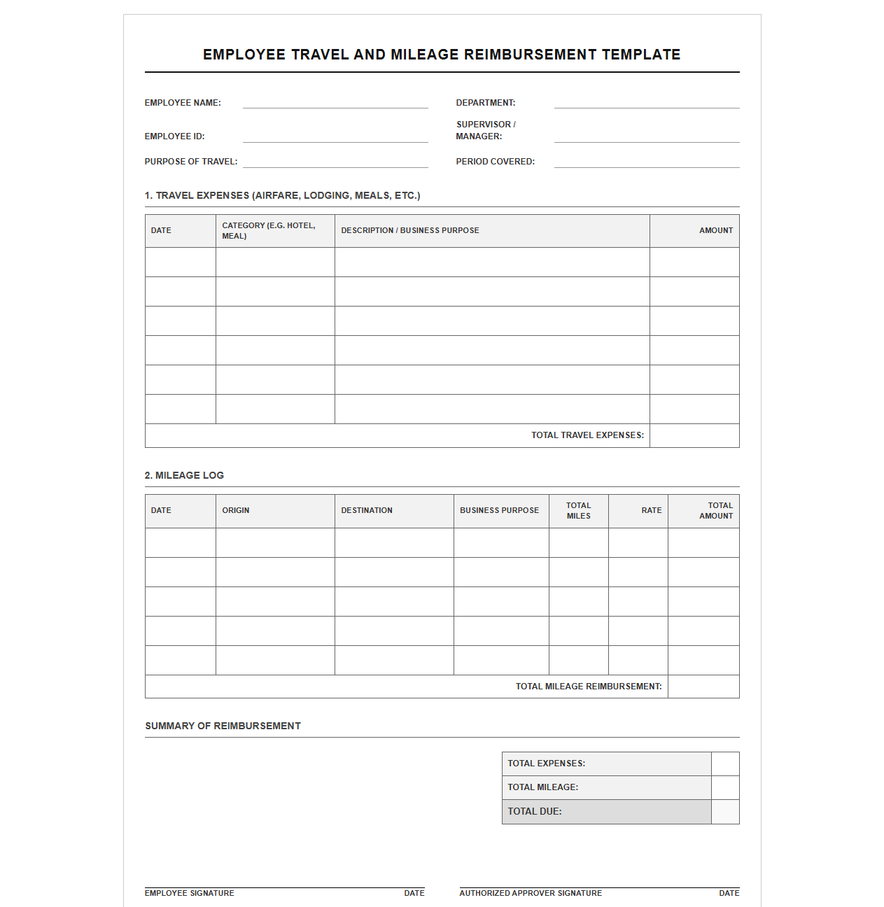 Employee Travel and Mileage Reimbursement Template