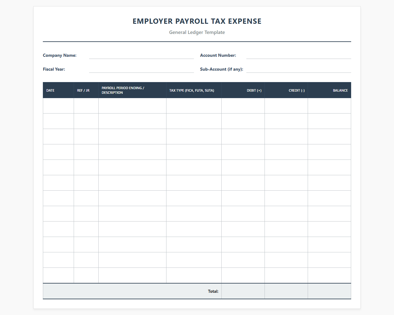 Employer Payroll Tax Expense General Ledger Template
