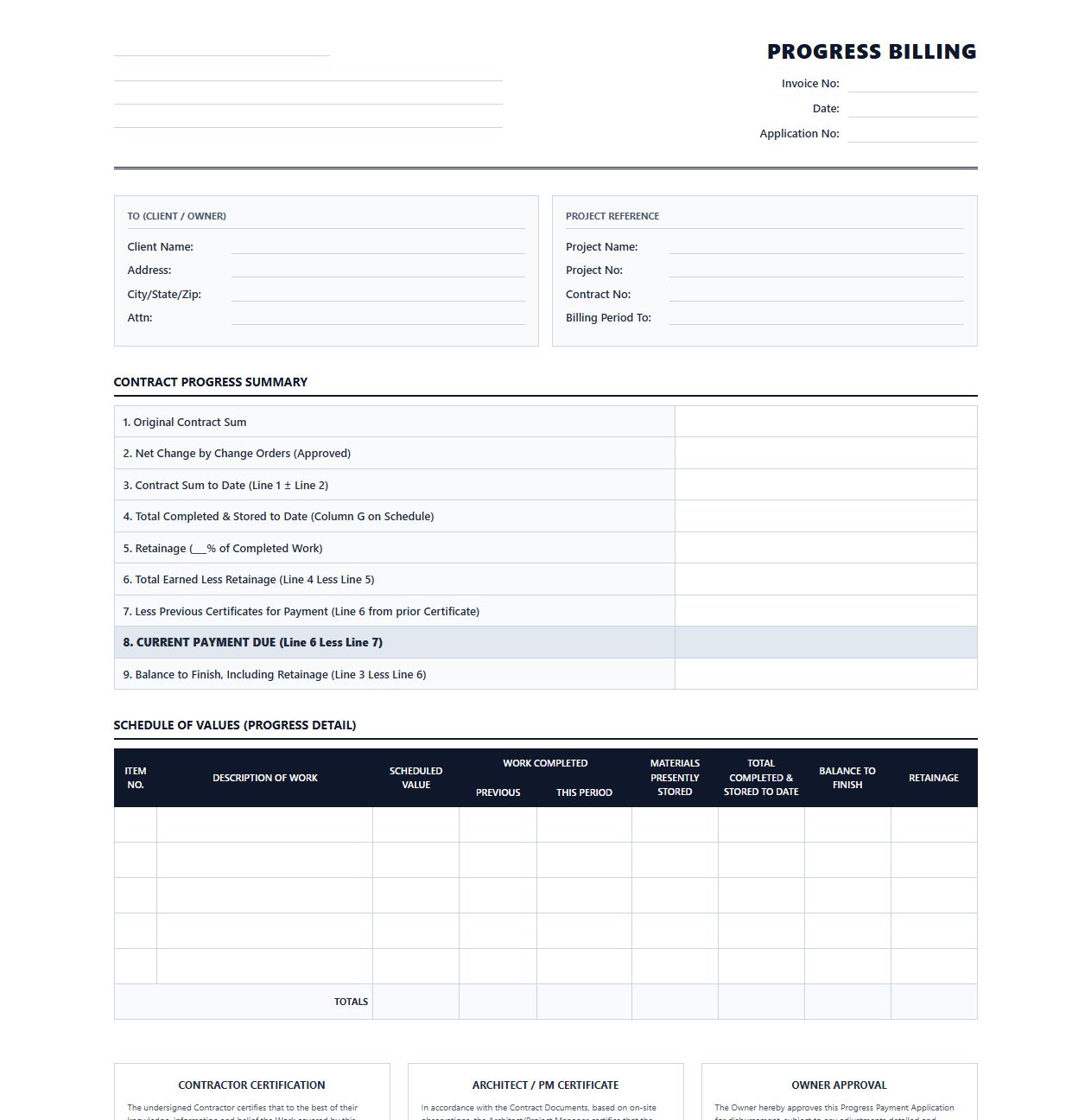 Enterprise Project Management Progress Billing Invoice