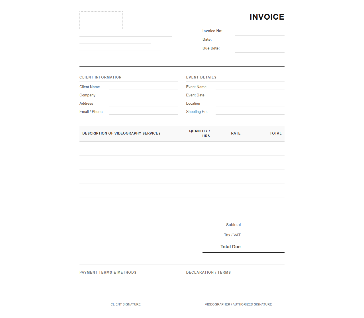 Event Videography Services Invoice Form
