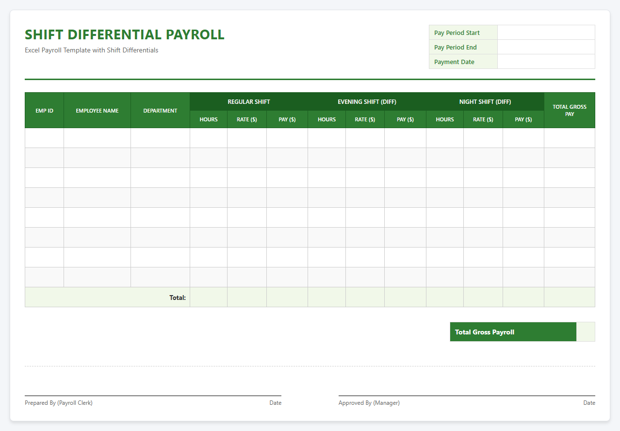 Excel Shift Differential Payroll Template