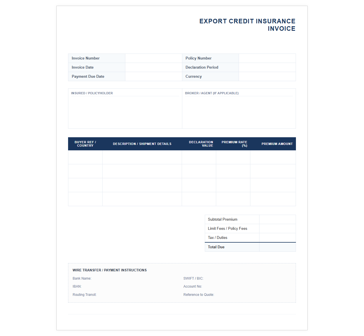 Export Credit Insurance Invoice Template