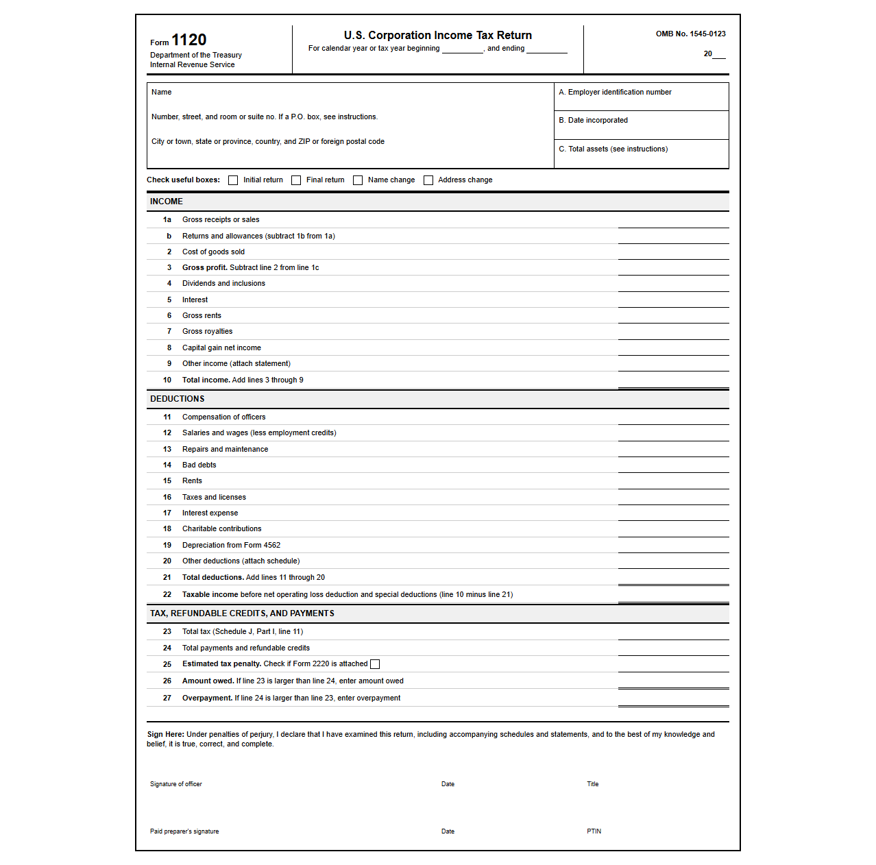 Federal Corporate Tax Return Form