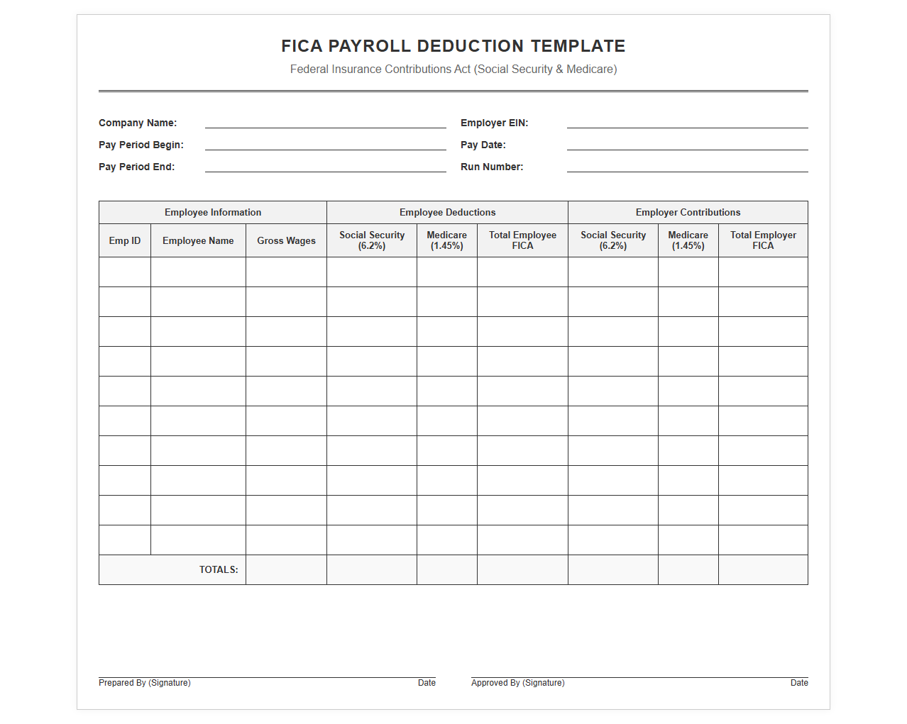 FICA Payroll Deduction Template
