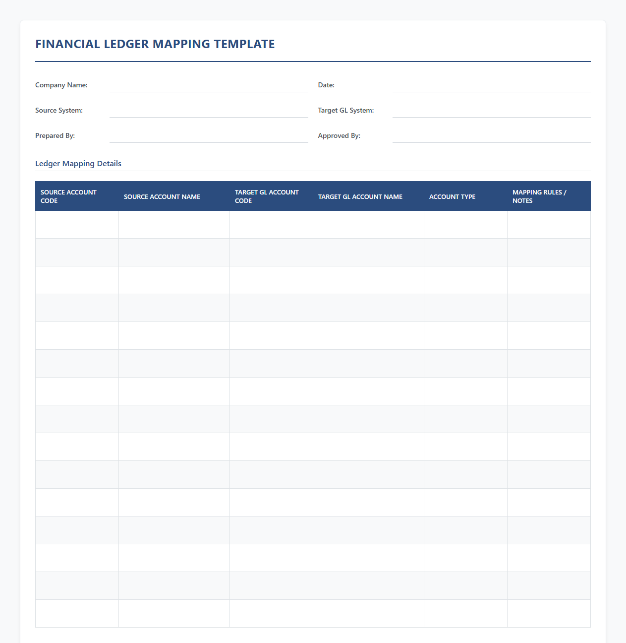 Financial Ledger Mapping Template