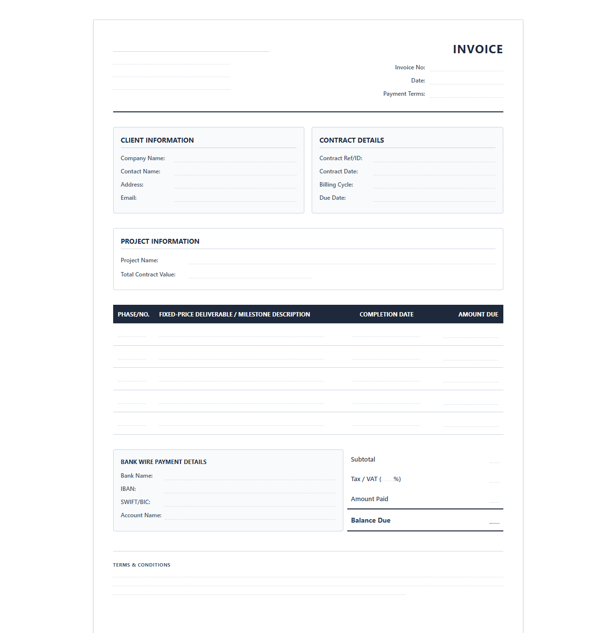 Fixed-Price Software Development Contract Invoice Template