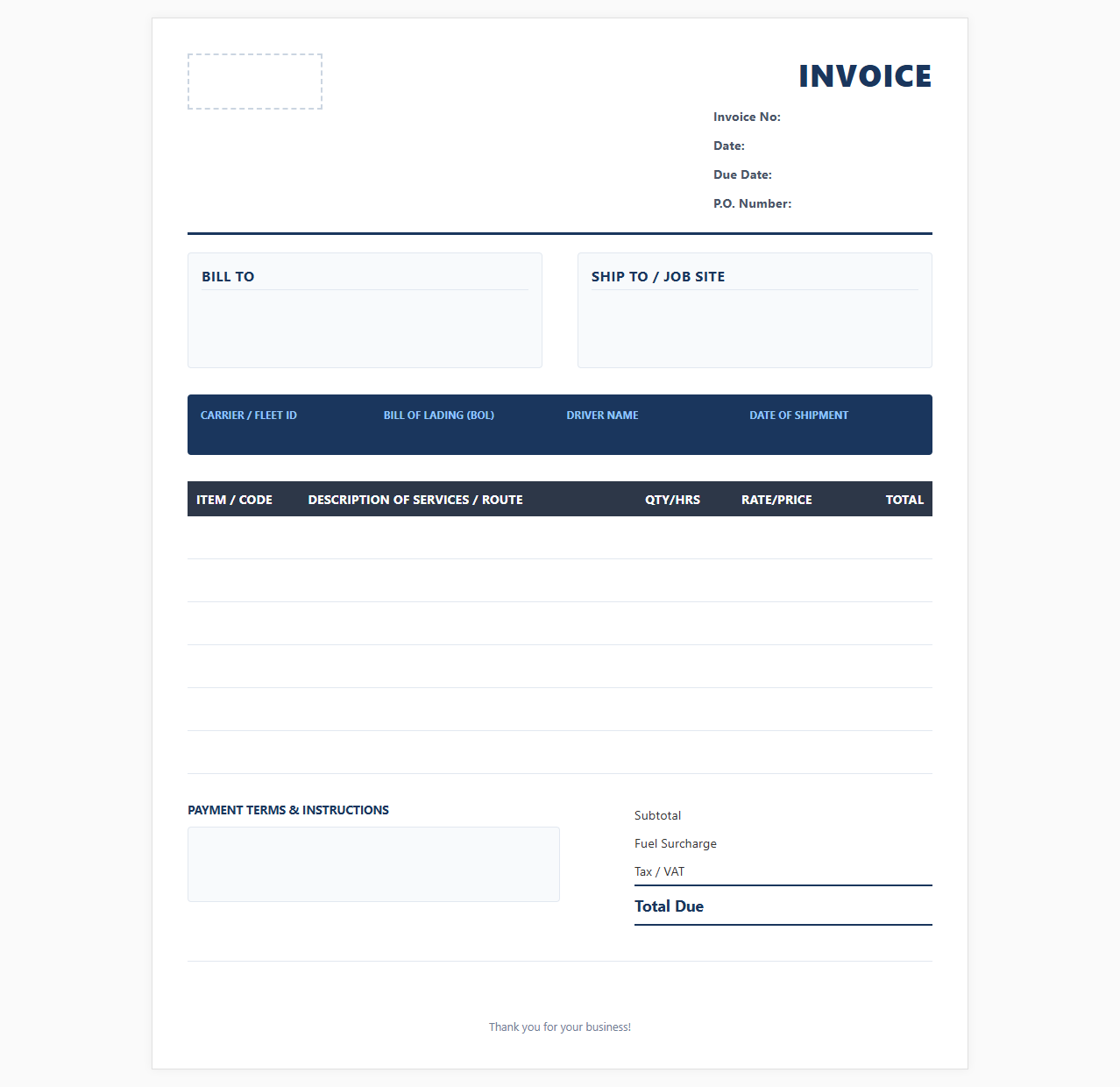 Fleet Transport and Haulage Invoice Template