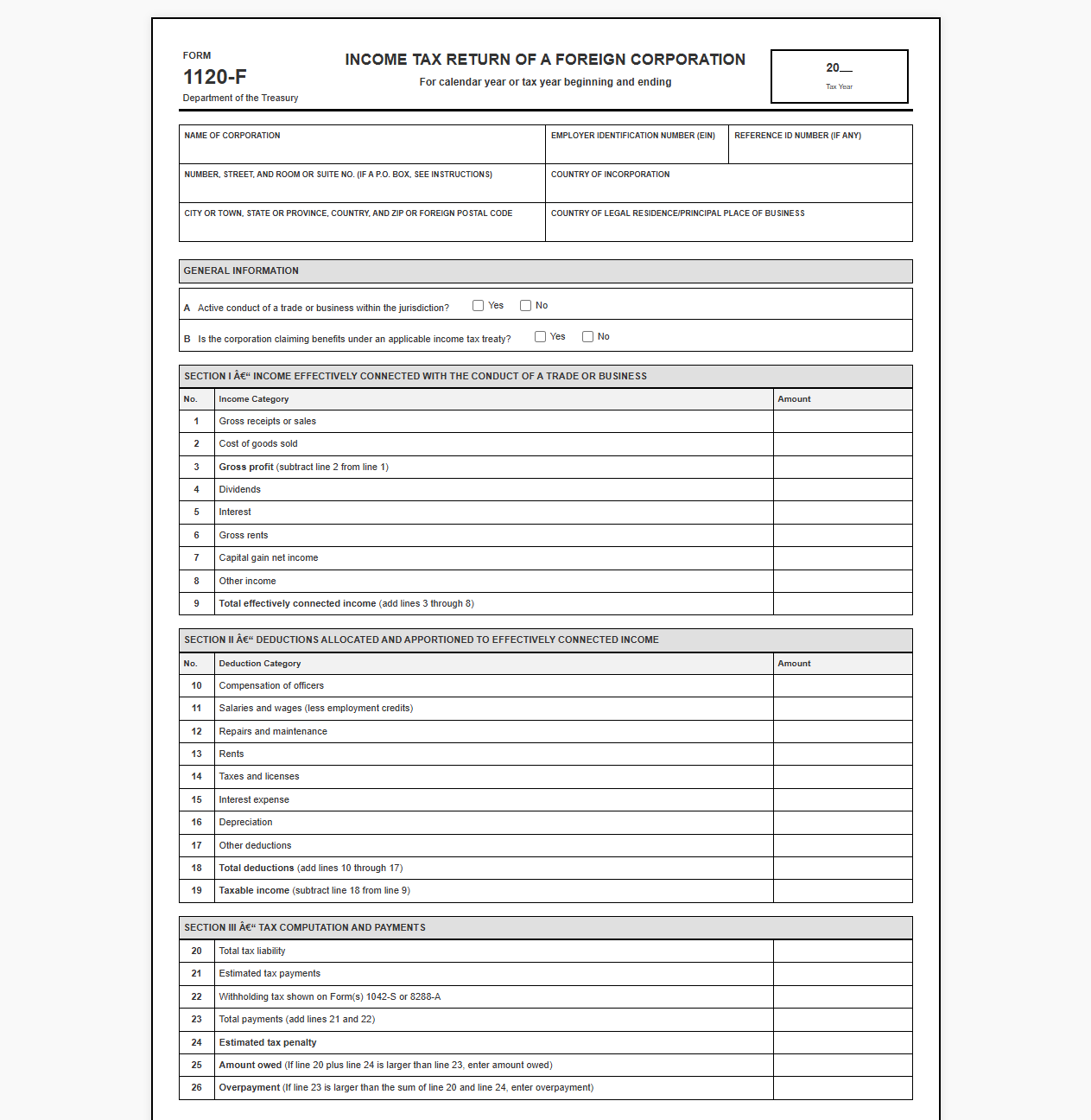 Foreign Entity Income Tax Return Template