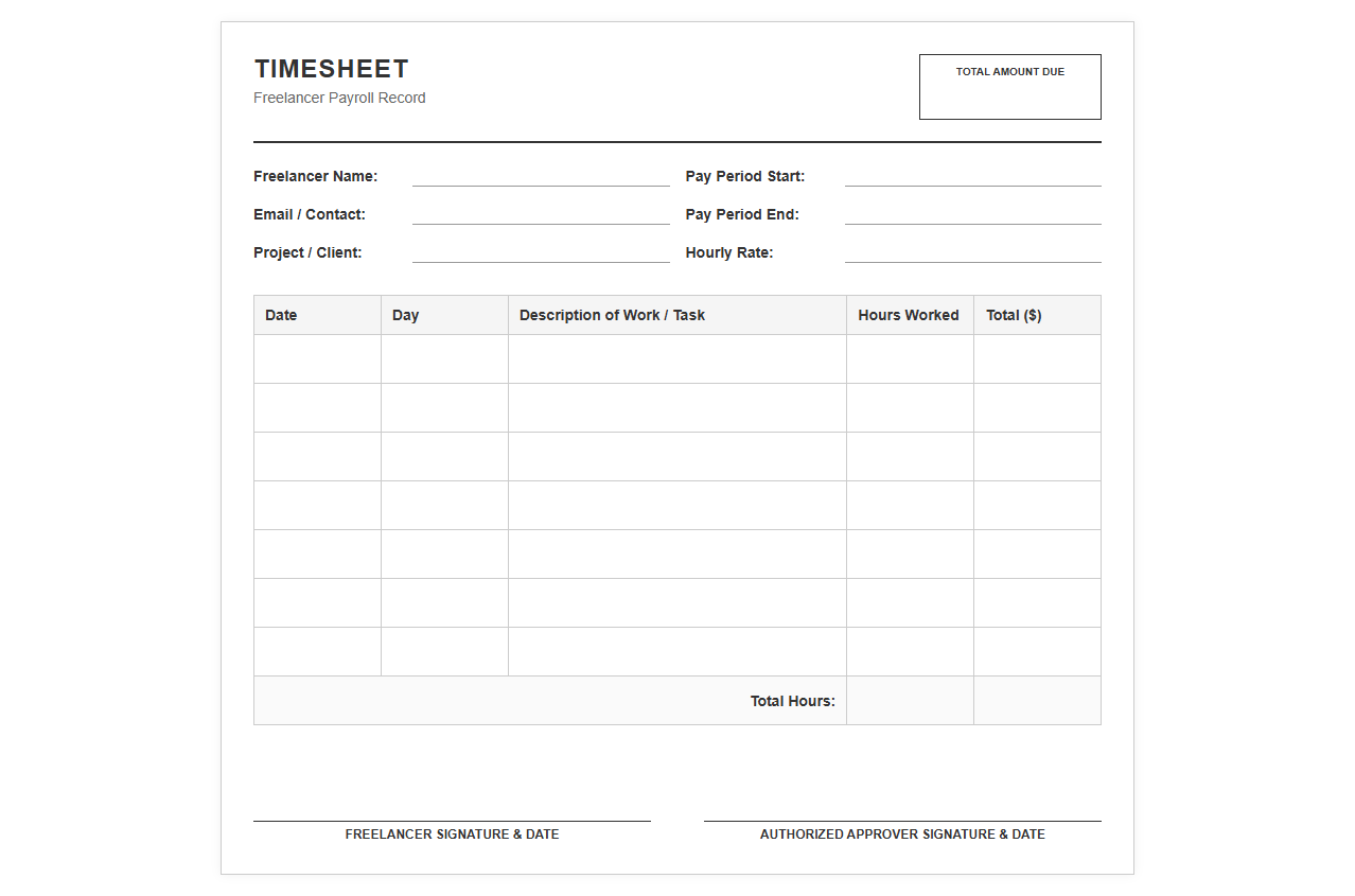 Freelance Employee Payroll Time Card Template